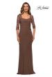 Picture of: Jersey Gown with Sheer Lace Sleeves and Ruching in Cocoa, Style: 28056, Main Picture