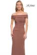 Picture of: Ruched Off the Shoulder Net Jersey Evening Dress in Cocoa, Detail Picture 9