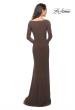 Picture of: Floor Length Jersey Gown with Long Sleeves and Ruching in Cocoa, Style: 25598, Back Picture