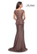 Picture of: Long Satin Dress with Lace Peplum Style Bodice in Cocoa, Style: 25887, Back Picture