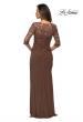Picture of: Jersey Gown with Sheer Lace Sleeves and Ruching in Cocoa, Style: 28056, Back Picture