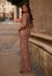 Picture of: Beaded Fitted Gown with a Stretch Fabric and V Neckline in Cocoa, Style: 32613, Back Picture