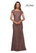 Picture of: Long Lace Evening Dress with Sheer Cap Sleeves in Cocoa, Style: 27856, Detail Picture 1