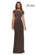 Picture of: Floor Length Jersey Evening Gown with Cap Sleeves in Cocoa, Style: 28026, Detail Picture 1