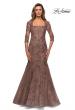 Picture of: Long Lace Mermaid Gown with Square Neckline in Cocoa, Style: 28033, Detail Picture 1