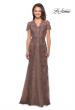 Picture of: Long Lace Evening Dress with Scallop Detailing and Rhinestones in Cocoa, Style: 28195, Detail Picture 1
