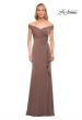Picture of: Off the Shoulder Ruched Jersey Gown in Cocoa, Detail Picture 1