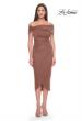 Picture of: Tea Length Fitted Jersey Ruched Off the Shoulder Dress in Cocoa, Style: 30109, Detail Picture 1
