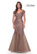 Picture of: Lace and Tulle Mermaid Gown with Cap Sleeves in Cocoa, Style: 30269, Detail Picture 1