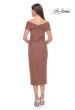 Picture of: Tea Length Fitted Jersey Ruched Off the Shoulder Dress in Cocoa, Style: 30109, Detail Picture 2