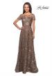 Picture of: Short Sleeve Long Sequin Dress with Sheer Neckline in Cocoa, Style: 27839, Detail Picture 3