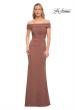 Picture of: Ruched Off the Shoulder Net Jersey Evening Dress in Cocoa, Detail Picture 3