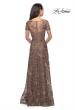 Picture of: Short Sleeve Long Sequin Dress with Sheer Neckline in Cocoa, Style: 27839, Detail Picture 4