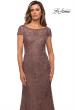 Picture of: Long Lace Evening Dress with Sheer Cap Sleeves in Cocoa, Style: 27856, Detail Picture 4