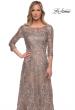 Picture of: Long Lace Dress with Sequins and Sheer 3/4 Sleeves in Cocoa, Detail Picture 4
