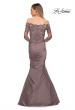 Picture of: Satin Mermaid Gown with Off the Shoulder Lace Bodice in Cocoa, Detail Picture 4