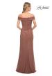 Picture of: Ruched Off the Shoulder Net Jersey Evening Dress in Cocoa, Detail Picture 4