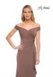 Picture of: Off the Shoulder Ruched Jersey Gown in Cocoa, Detail Picture 4