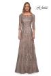 Picture of: Long Lace Dress with Sequins and Sheer 3/4 Sleeves in Cocoa, Detail Picture 6
