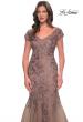 Picture of: Lace and Tulle Mermaid Gown with Cap Sleeves in Cocoa, Style: 30269, Detail Picture 7
