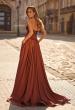 Picture of: Strapless Satin A-Line Gown with Draped Bodice and High Slit in Copper, Style: 33417, Back Picture