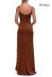 Picture of: Satin Fitted Gown with High Slit and Adjustable Spaghetti Straps in Copper, Style: 33413, Detail Picture 19