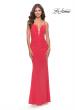 Picture of: Net Jersey Gown with Jeweled Detail in Deep V Neckline in Neon in Coral, Style: 31424, Main Picture