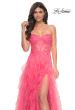 Picture of: A-Line Ruffle Tulle Prom Dress with Lace Bustier Bodice in Orange, Style: 32286, Detail Picture 1