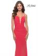 Picture of: Net Jersey Gown with Jeweled Detail in Deep V Neckline in Neon in Coral, Style: 31424, Detail Picture 3