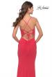 Picture of: Net Jersey Gown with Jeweled Detail in Deep V Neckline in Neon in Coral, Style: 31424, Detail Picture 4