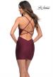 Picture of: Simple Short Beaded Jersey Dress with V Neck in Dark Berry, Back Picture