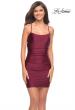 Picture of: Simple Short Jersey Dress with Ruching and Strappy Back in Dark Berry, Detail Picture 1