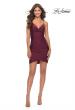 Picture of: Lace Up Back Short Dress with Flattering Ruching in Dark Berry, Style: 30938, Detail Picture 2
