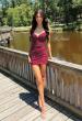 Picture of: Sparkling Ruched Bodycon Mini Dress in Dark Berry, Style: 33235, Detail Picture 4