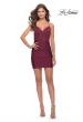 Picture of: Fitted Short Dress with Sheer Lace Bodice and Ruching in Dark Berry, Style: 30916, Detail Picture 5