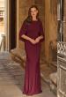 Picture of: Draped Cape Sleeve Jersey Gown with Ruched Bodice in Dark Berry, Style: 33148, Main Picture