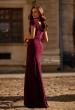 Picture of: Jersey Evening Dress with Cap Sleeves and Ruching in Dark Berry, Style: 30874, Back Picture