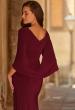 Picture of: Draped Cape Sleeve Jersey Gown with Ruched Bodice in Dark Berry, Style: 33148, Detail Picture 2