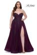 Picture of: Strapless Lace and Tulle A-Line Plus Gown with Tie Back in Dark Berry, Style: 31570, Main Picture