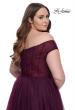 Picture of: A-Line Tulle Off the Shoulder Plus Size Dress with Slit in Dark Berry, Style: 32204, Detail Picture 8