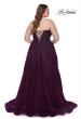 Picture of: Strapless Lace and Tulle A-Line Plus Gown with Tie Back in Dark Berry, Style: 31570, Back Picture