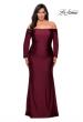 Picture of: Off The Shoulder Jersey Plus Size Long Sleeve Prom Gown in Burgundy, Style: 28881, Detail Picture 1