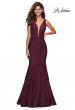 Picture of: Stretch Lace Prom Dress with Plunging Neckline in Burgundy, Style: 27464, Main Picture