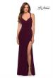 Picture of: V Neck Long Jersey Prom Dress with Open Strappy Back in Dark Berry, Style 29503, Main Picture