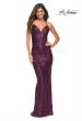 Picture of: Print Sequin Gown in Jewel Tones with V Neckline in Dark Berry, Main Picture