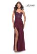 Picture of: Jersey Long Dress with Sheer Rhinestone Embellished Bodice in Dark Berry, Style: 31244, Main Picture