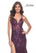 Picture of: Sequin Beaded Floral Gown with Illusion Bodice and High Slit in Dark Berry, Style: 32107, Main Picture