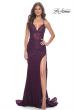 Picture of: Rhinestone Lace Embellished Prom Dress with High Side Slit in Bright Colors in Dark Berry, Style: 32308, Main Picture