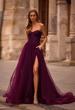 Picture of: A-line Tulle Gown with Lace Corset Bodice and Slit in Dark Berry, Style: 32579, Main Picture