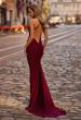 Picture of: Fitted Ruched Net Jersey Dress with Low Back in Dark Berry, Style 32834, Main Picture